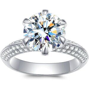 4ct Moissanite Ring Sterling Silver 18K White Gold Plated Size 8 NWT